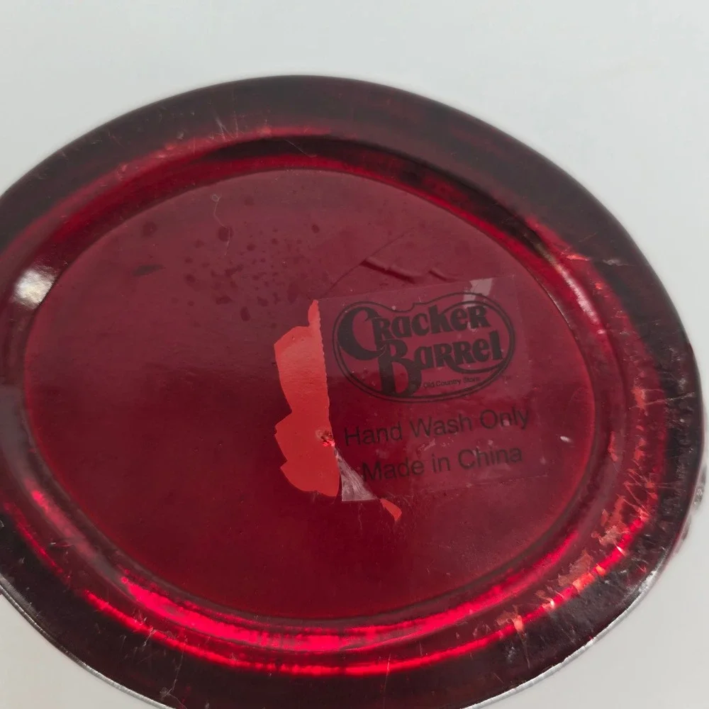 Vintage Cracker Barrel Red Glass Hen on Nest Covered Candy Dish